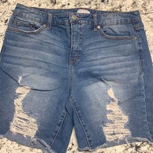 Sofia Vergara Distressed Bermuda Denim Shorts